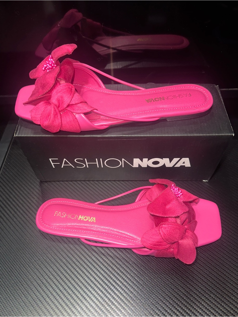 Fashion Nova Hot Pink Floral Slide Sandals